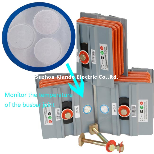 temperature indicator PVC temperature indicator label sticker applied on a busduct joint for thermal monitoring