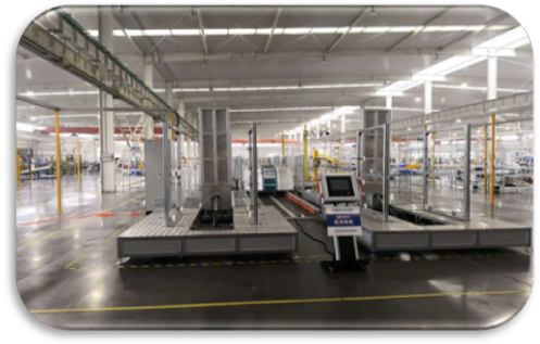 Automated RGV trolley navigating the MV switchgear cabinet assembly line