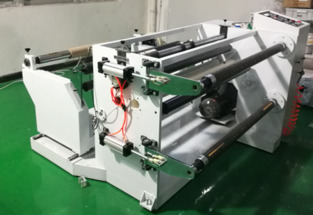 Front view of the 220v digital busbar mylar film slitting machine showing the touch screen control panel