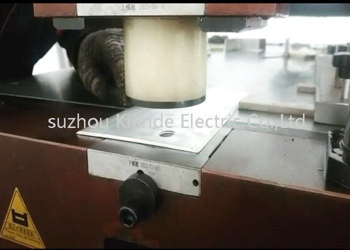 Front view of the CNC multi-function busbar processing machine showcasing the integrated punching and shearing workstations